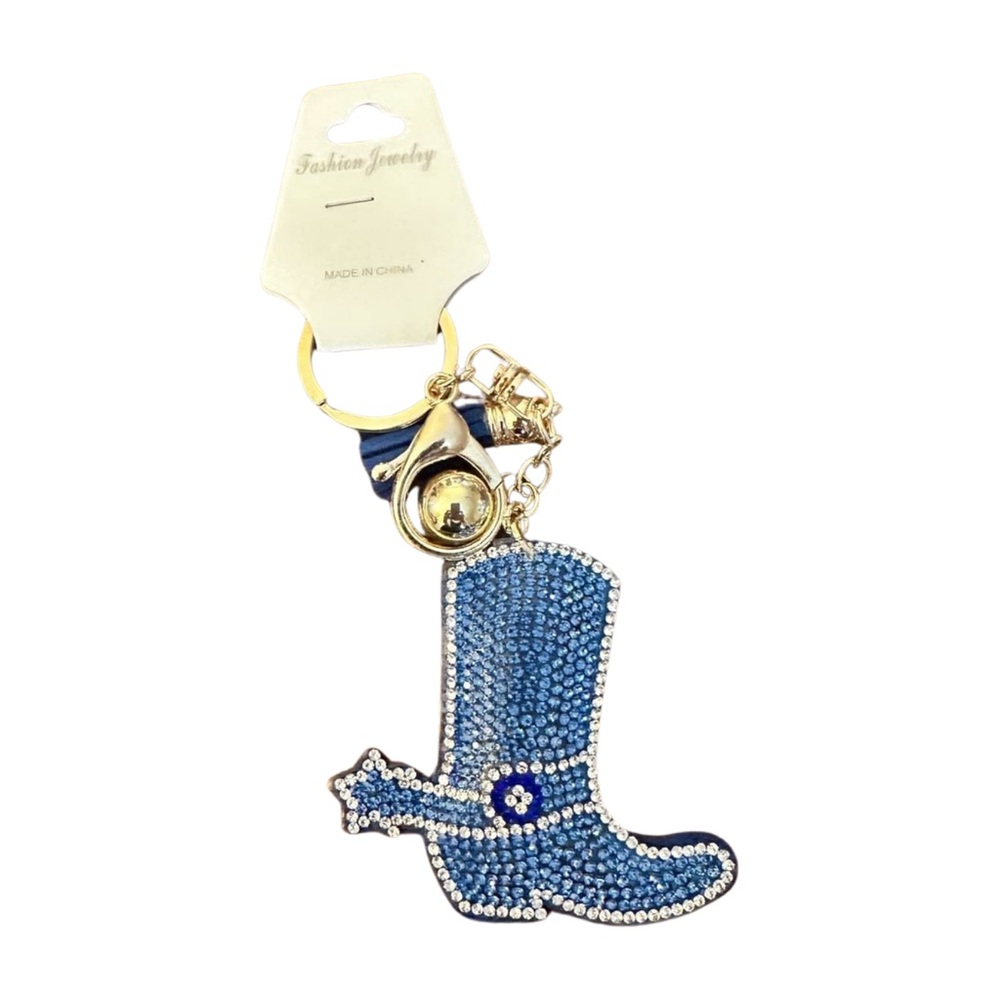 Blue Rhinestone Cowboy Boot‎ Keychain